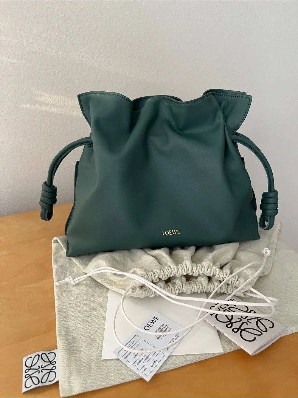 Brand New Loewe Dark Green Flamenco Knot Shoulder Bag